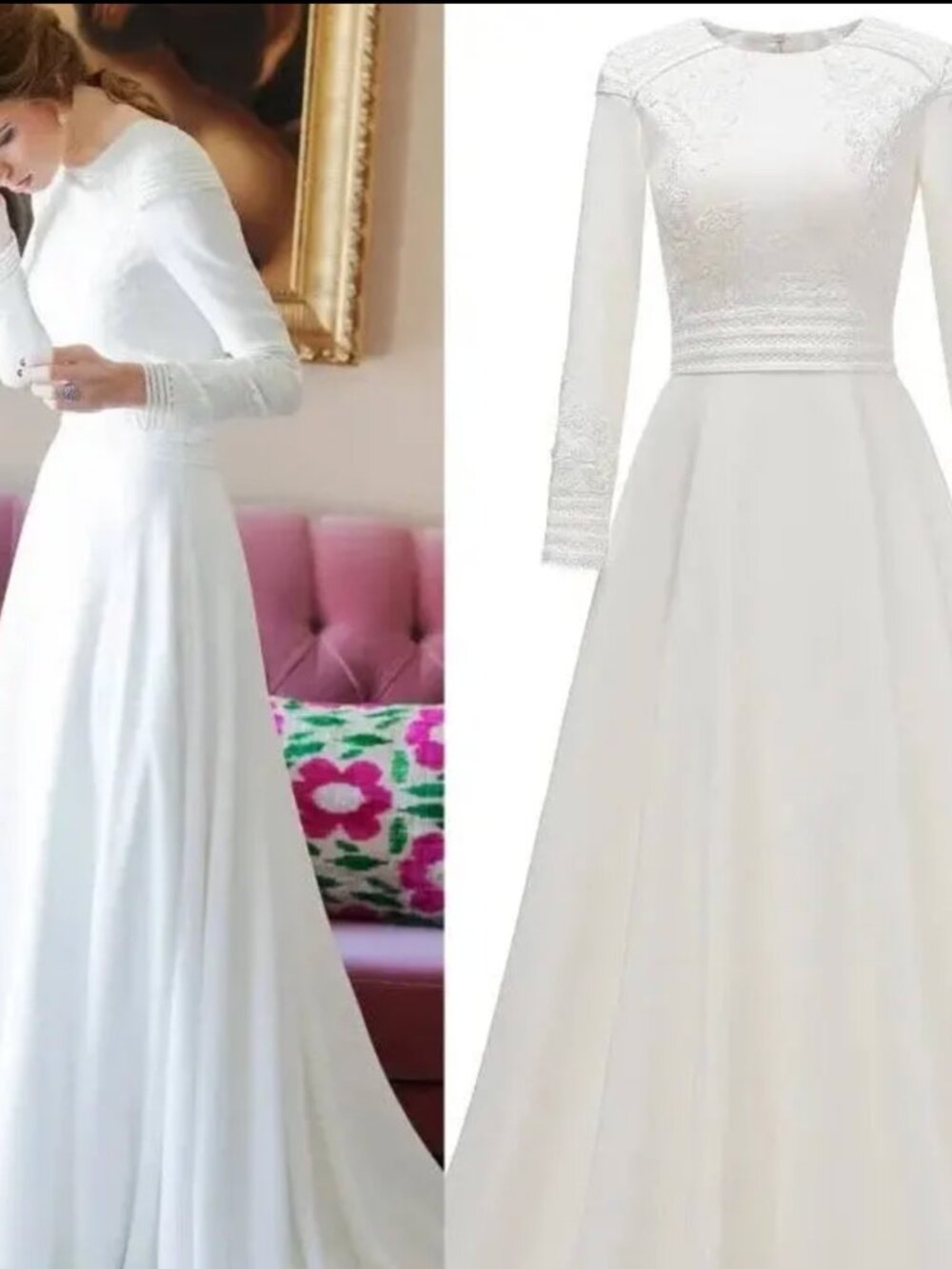 NWOT Elegant White Long-Sleeve Embroidered Modest Wedding Dress Bridal Gown | 4